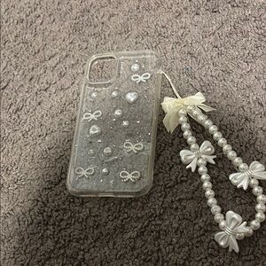 Elegant Pearl-Embellished Phone Case with Strap